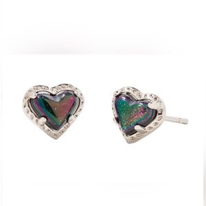 Kendra Scott Anna Heart Stud Earring Navy Iridescent Silver Rhodium Over Brass